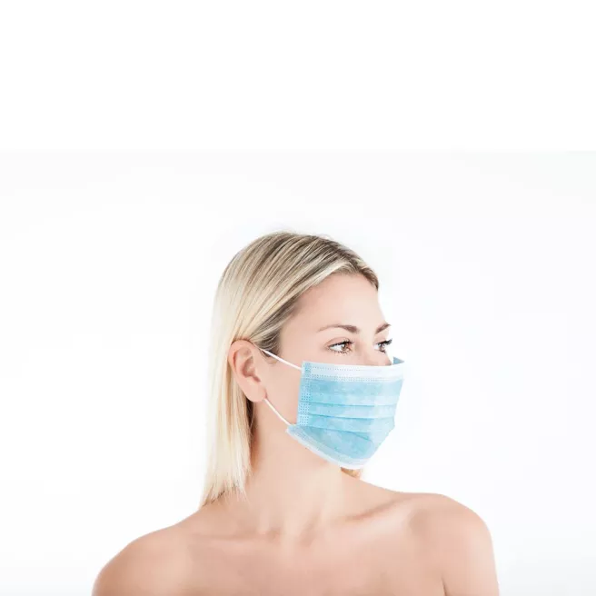 Masque chirurgical 3 couches bleu avec élastique (50 pc)